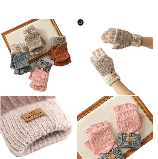 Women Mittens Gloves, Hand Warmers, Half Finger Gloves With Flip Cover for Autumn, Winter Cold Temperatures 5