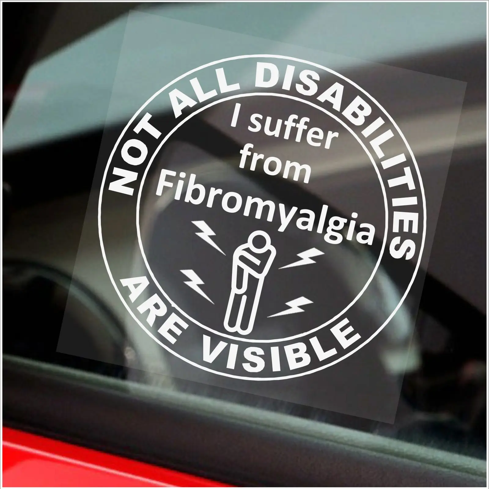 1 x Sticker Fibromyalgia Awareness Not All Disabilities Are Visible Sign Disabled Window Car Badge Blue Holder Awareness Notice Driver Disability Lightening Wheelchair Mobility White on Clear Round 100mm