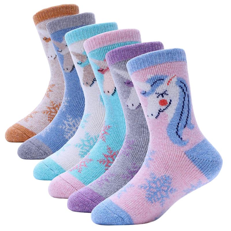 Sunny Socks - 6 Pack Kids Thermal Socks - Unicorn Socks for Girls - Warm, Thick, Cosy Winter Socks - Soft, Comfortable, Fun Design - Wool Socks for Hiking, Walking & Outdoor Activities 8