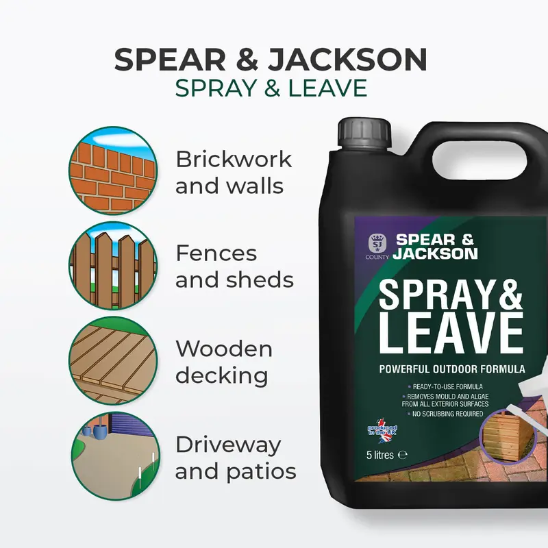 Spear & Jackson Spray and Leave (5L) No scrubbing, wiping or washing off Household Cleaner Algae & Moss Spot Remover Patio 5