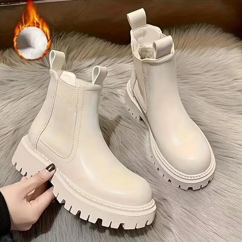 Women's Winter Chelsea Boots - Slip-On, Warm Fleece Lined Snow Boots with Thick Sole for Casual Style