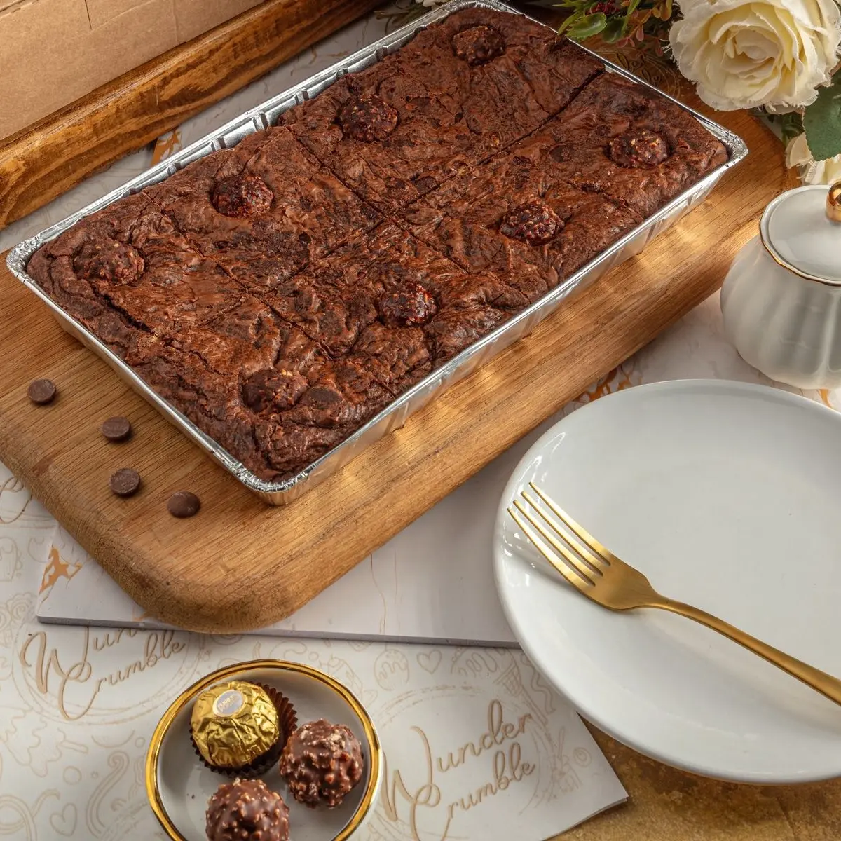 FERRERO ROCHER Brownie Tray - Rich Chocolate Brownies with Hazelnut Filling