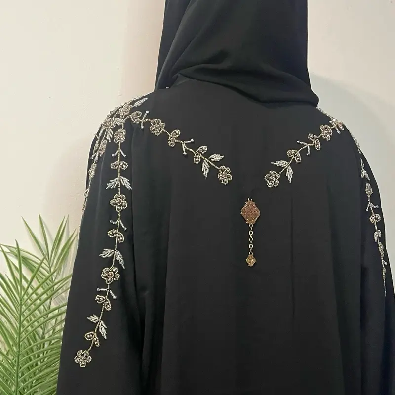 Rida Abaya with Intricate Gold & Silver Embellishments - Essential Party Open Abaya luxury 5