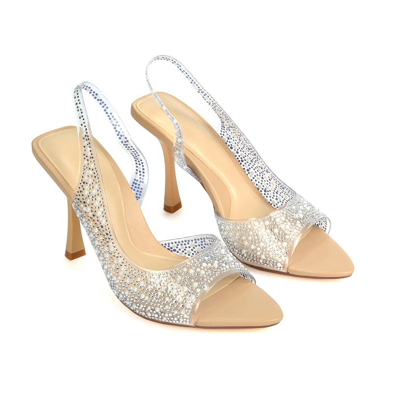 Amelia Perspex Diamante Embellished Slingback Peep Toe Stiletto High Heels 2