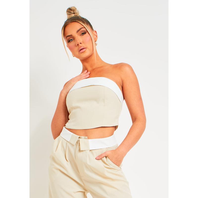 Kaysie Beige Fold Over Bandeau Top 0