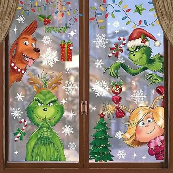 6 Sheet Christmas Window Stickers, Double Side Printed Christmas Window Stickers Decorations, Colorful Xmas Window Decor for Home School Office Decoration Christmas Holiday Supplies Ornaments