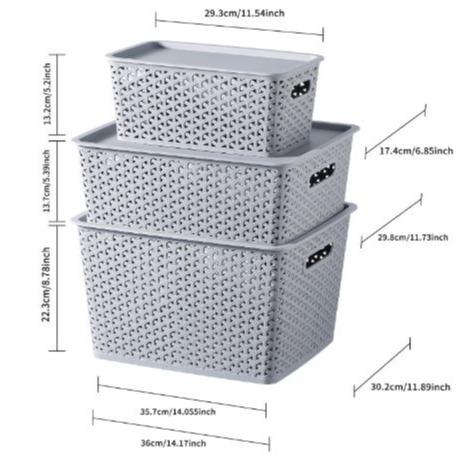 Multipurpose Storage Baskets with Lids | 3 Baskets set Premium Elite Plastic laundry basket with lid Stackable Baskets Organiser Basket | Home Kitchen Wardrobe Toys Stationary | Daiso Grey Pack Decor Room 2