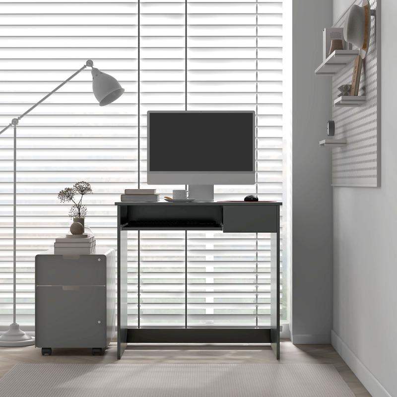 HOMCOM Computer Table with Keyboard Tray and Drawer, Compact Computer Desk, Study Desk, Writing Desk for Home Office, Grey | Aosom UK 6