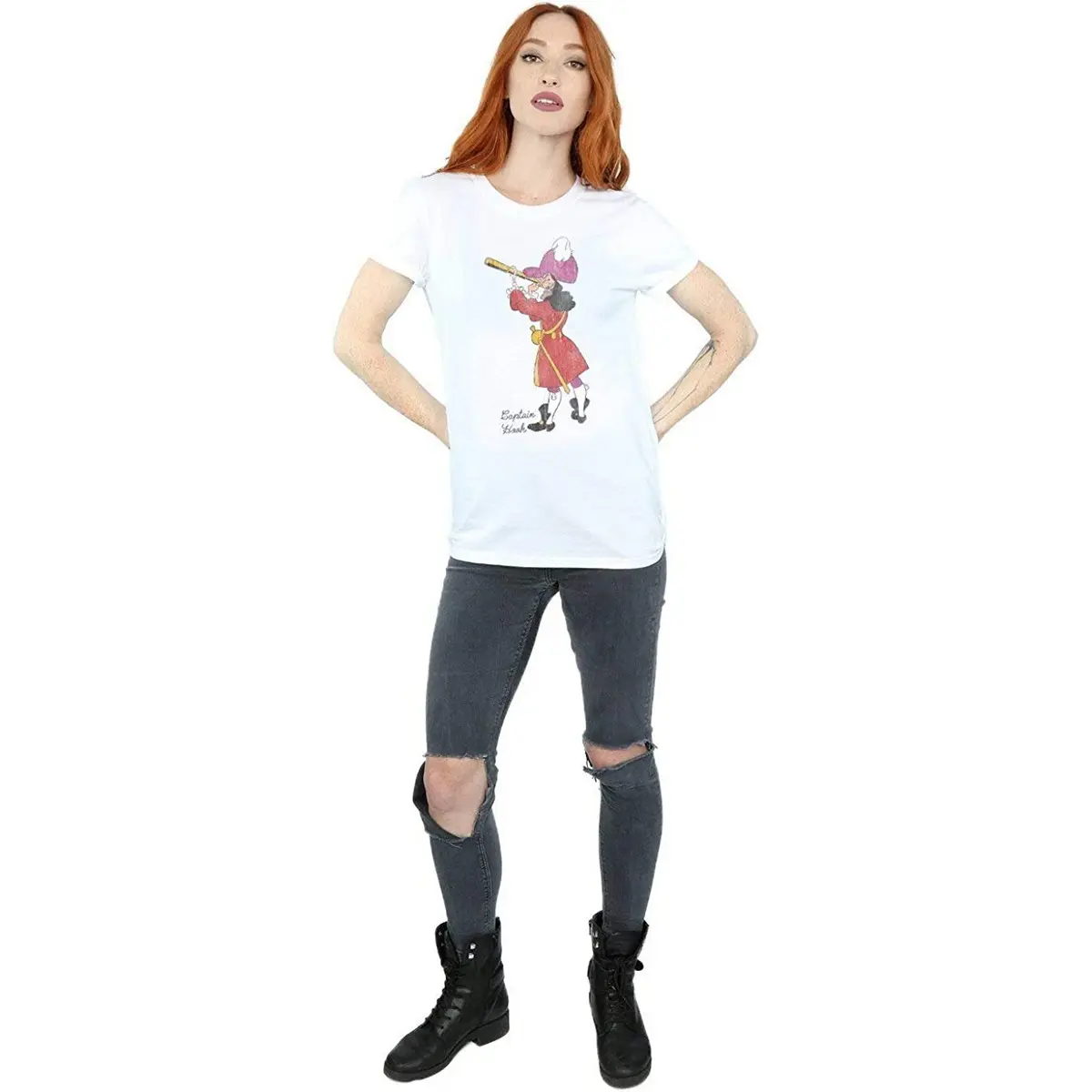 Peter Pan Womens/Ladies Classic Captain Hook Cotton Boyfriend T-Shirt - White - (S)