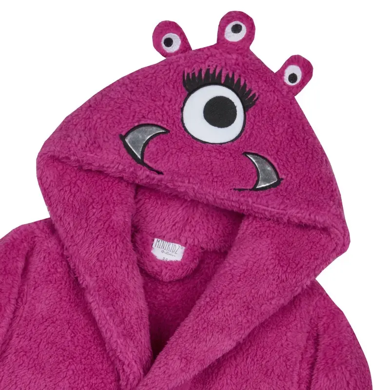 MiniKidz Girls Monster Snuggle Soft Dressing Gown Pink 3