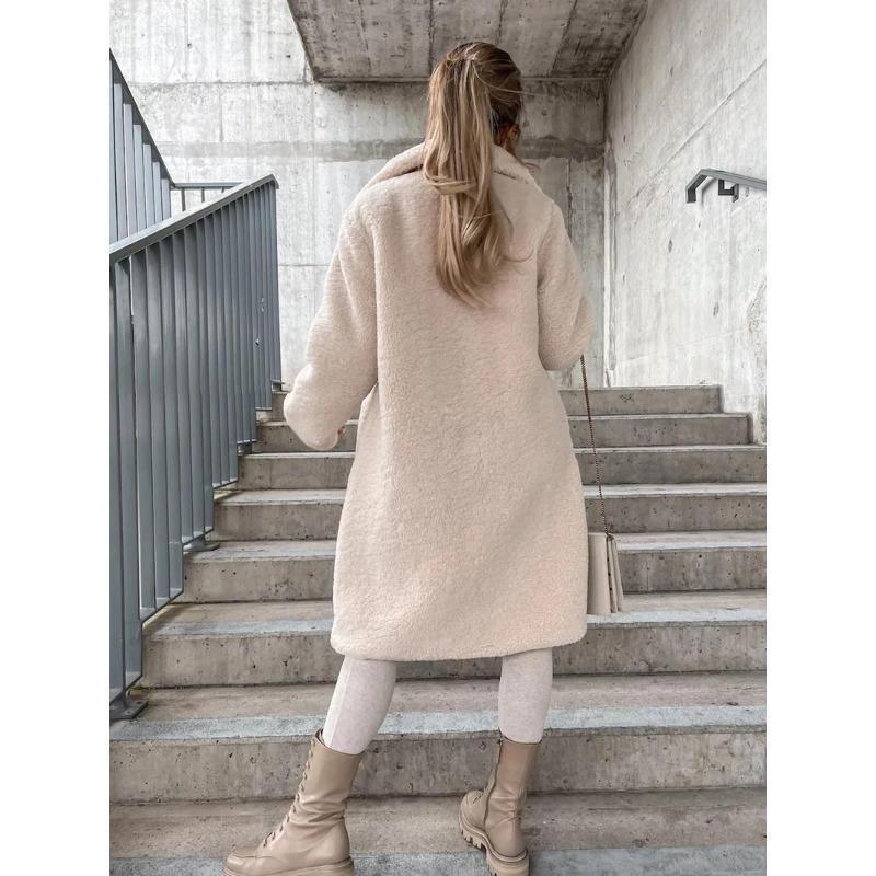 [2024]Autumn and winter  European and n women's wool long-sleeved lapel plush blouse, long jacket0 6