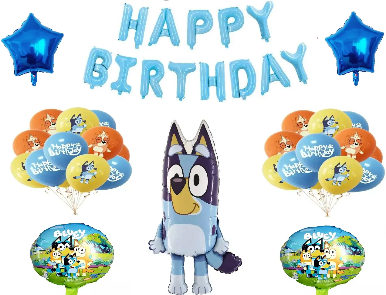 Bluey bandit bingo Balloons set Happy Birthday Foil latex Kids Birthday Party Decoration