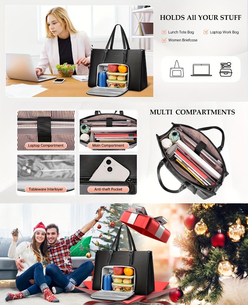 Product Introduction of Women's laptop Tote bag with insulated lunch compartment, 39.62 cm Faux Leather briefcase with leak-proof lunch box pocket, suitable for office daily commute, office worker office, work bag, commuter tote bag, work tote bags for women, work tote 1