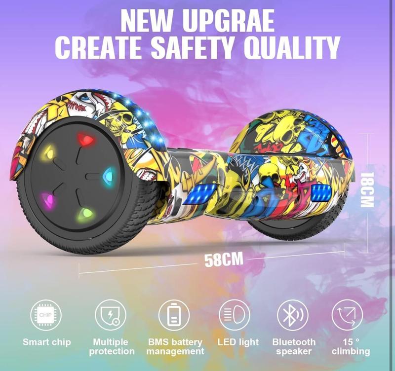 Hoverboards for kids 6.5 Inch Electric Scooter Board with Bluetooth - Speaker - Beautiful LED Lights Gift for kids and teenager and adults 4