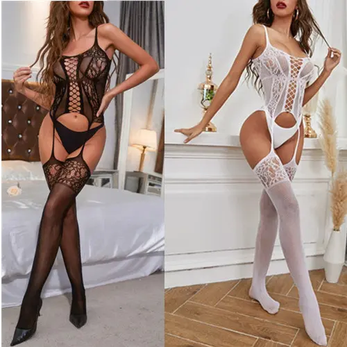 UK Seller Sexy Women's Semi-Lace Bodystocking Garter Design Lingerie Nightwear - Underwear, Womenswear 1