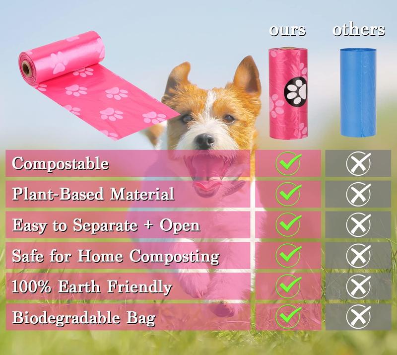 Dog Poo Bags 240 Pink Large Poop bags with Dispenser,Super Strong 100% Leak Proof Poo bags dogs rolls with Corn Starch Compostable 5