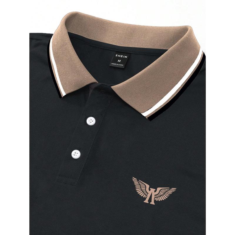 Manfinity Homme Men's Casual Printed Polo Shirt With Contrast Color Shortsleeve Menswear Top Black Grey Polyester Tropical Wetsuit Fabrics Animal 3