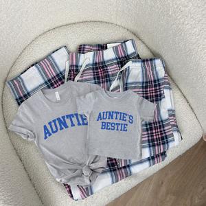Auntie & Auntie's Bestie Garland Matching T-Shirt & Pyjama Sets - Grey/Blue