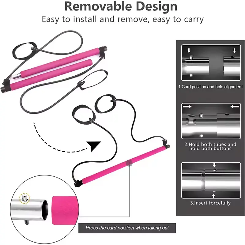 Multifunctional Pilates Bar Combination Fitness Bar Yoga Chest Expansion Tension Rope Back Trainer Elastic Rope Stretching Belt 4
