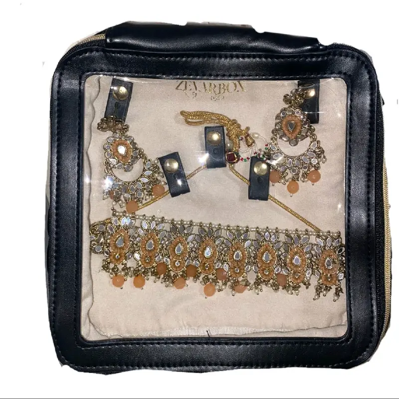 L-Pouch - Large Indian Ethnic Jewellery Pouch for ZevarBox Compartment - 18x18x6 cm - Organiser vegan Leather desi pakistani storage box 0