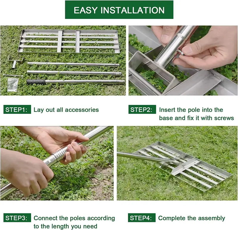 Manual Steel Top Soil Grass Compost Spreader Rake Tool Shaker Lawn Levelling Garden Backyard Lawn Leveller 76cm x 25cm Levelling Rake Lute Heavy Duty Lightweight Galvanised Steel Aluminium 2