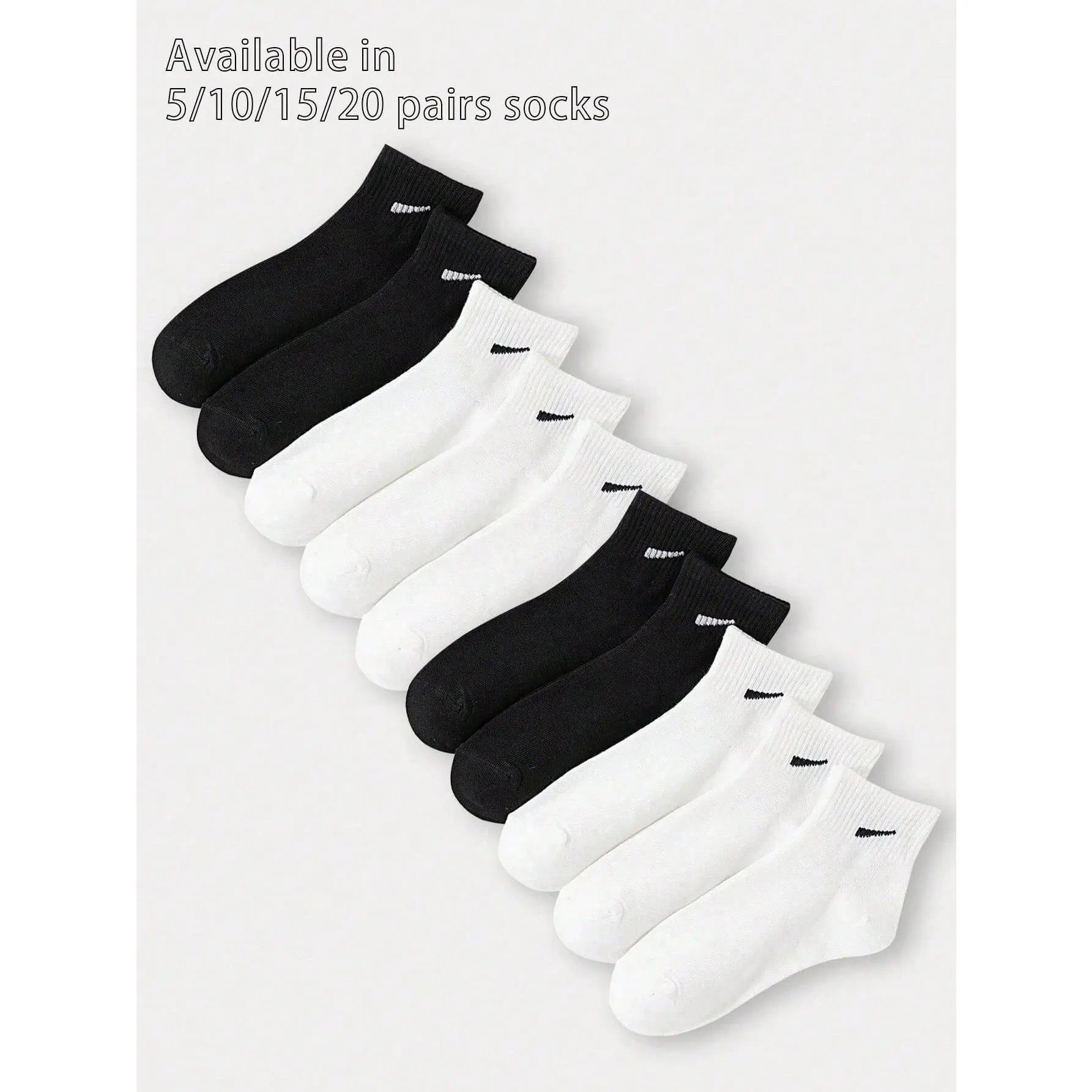 1pair/5pairs/10pairs/15pairs/20pairs Quantity Options, Black & White Color Men & Women Sports Outdoor Short Socks, Simple & Versatile, All Season