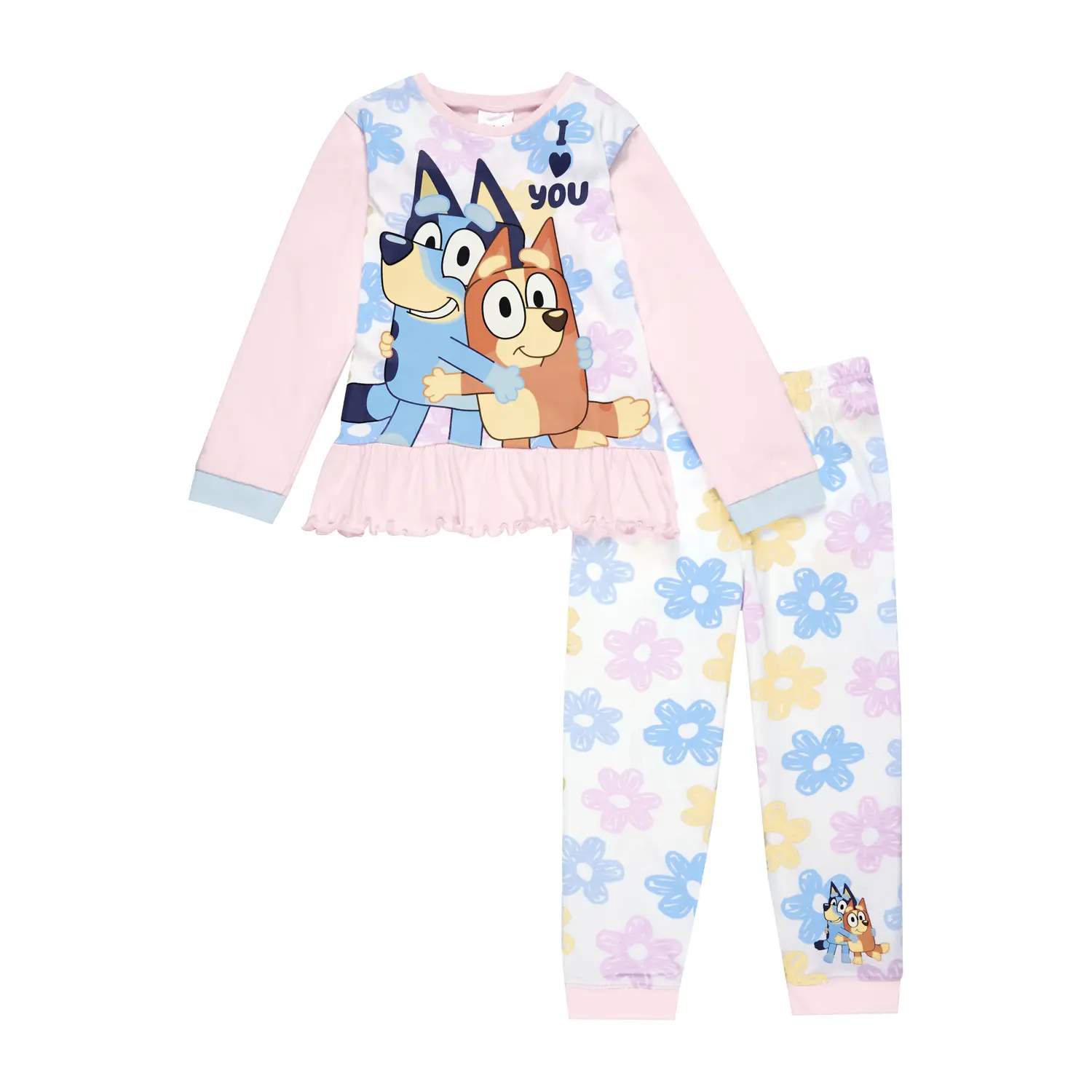 Bluey Girls Pyjamas | Bluey And Bingo PJs Set for Girls | Girls Cotton Pyjamas With Frilled Top | Official Merchandise