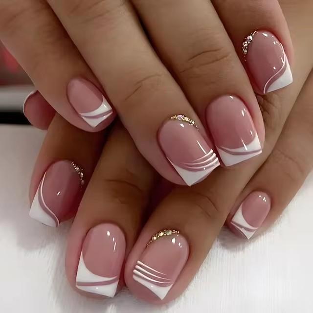 Short French Classic Fake Nails - 24pcs for Nail Art and Care - Nail Care 0