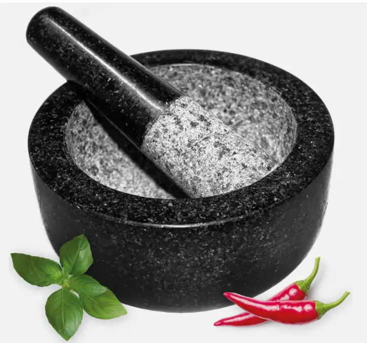 Large Solid Granite Pestle Mortar Set for Spice and Herbs Grinder and Crusher - Seasoning, Kitchen