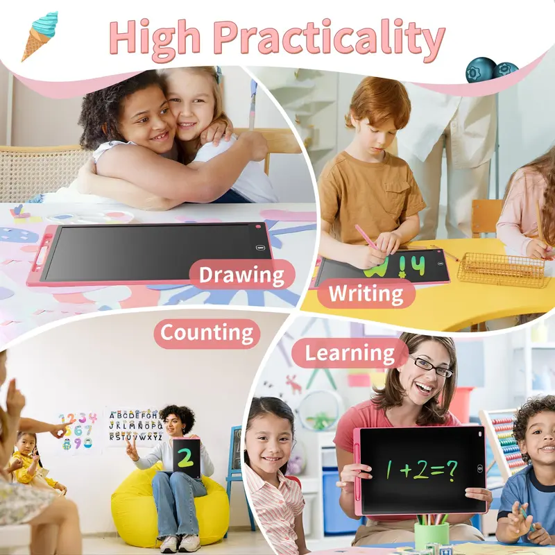 [2 Pack] 8.5 inch LCD Drawing Tablet for Kids Colorful Screen Writing Board Toddler Toys Learning Educational Stocking Fillers Kids Gifts for for 2 3 4 5 6 7 Year Old Boys Girls, (Pink&Blue) 4