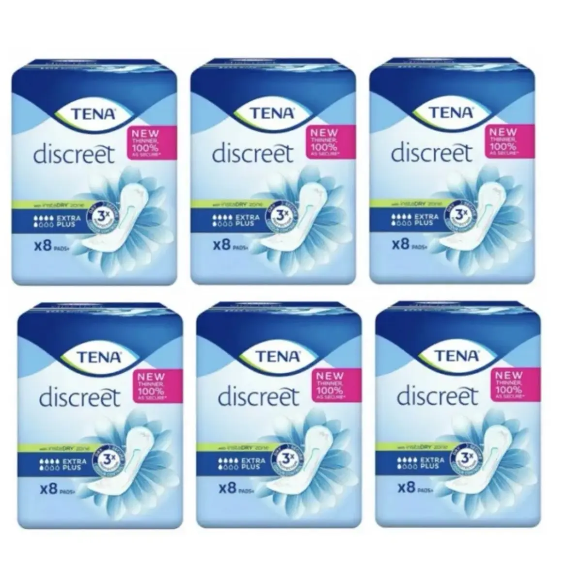 TENA Lady Discreet Extra Plus incontinence Pads 6 Pack of 8 - Total 48 Pads