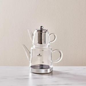 Karaca Dora Borosilicate Glass Teapot Set, Medium, Transparent tea Breakfast Lid