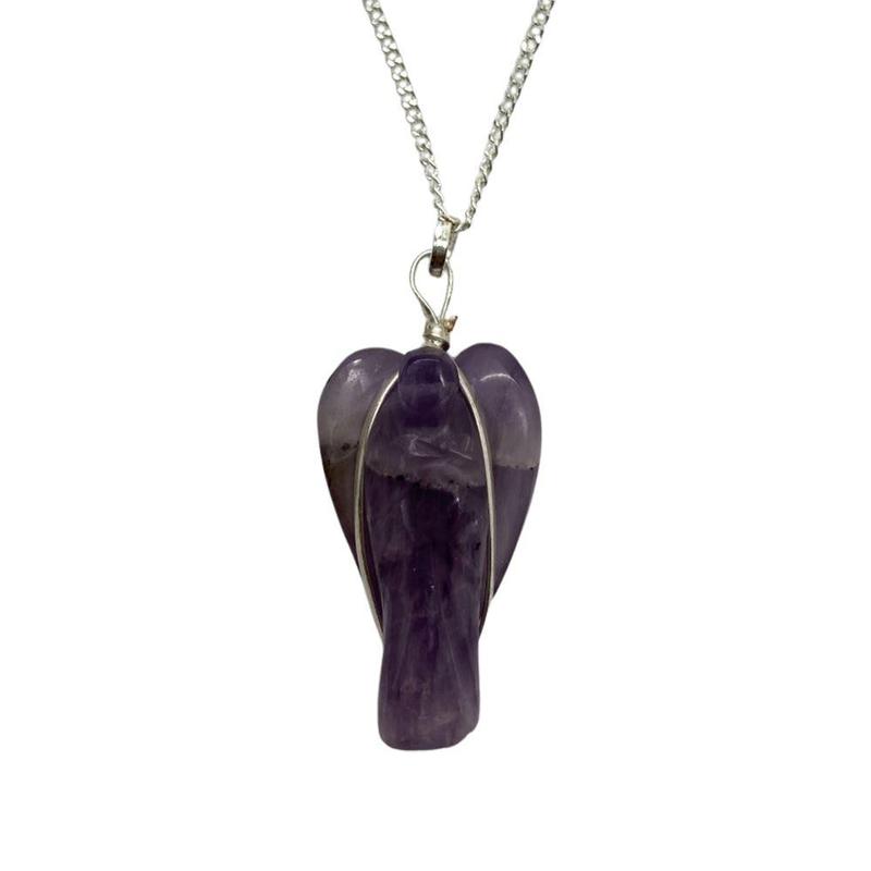 Crystal Angel Pendant with Silver Chain, 3-4cm, Amethyst 0