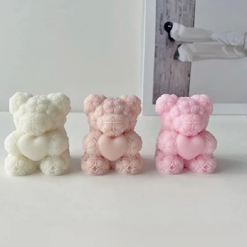 Small Heart Rose Bear Candle Decor 2