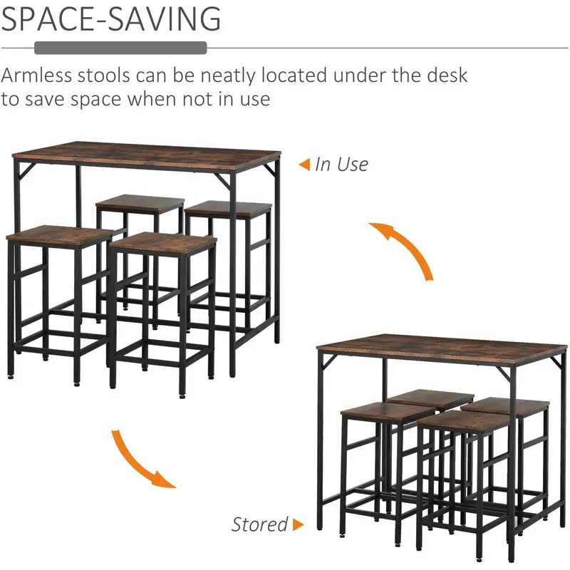 5pc Industrial Bar Table and Stool Set - Perfect for Home and Bar Tables 2