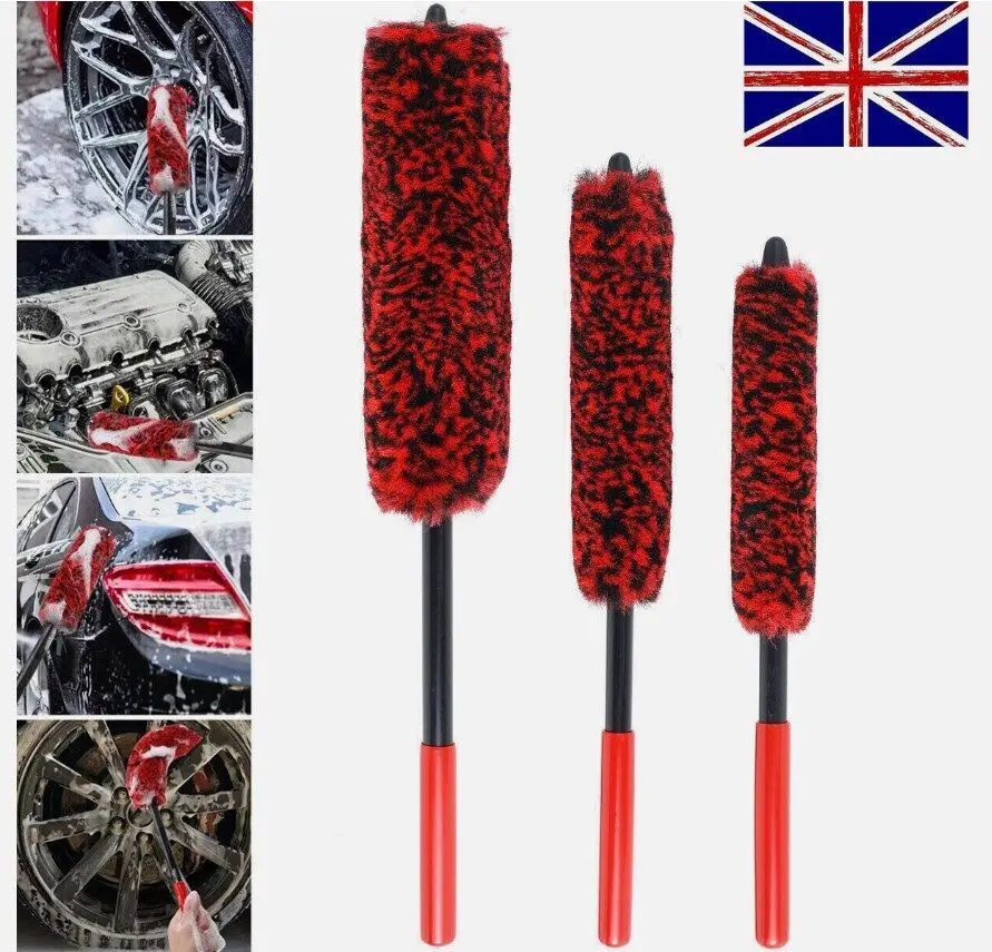 3X Set Wheel Woolies Luxury Super Plush Soft Alloy Wheel Cleaning Brush Kit UK