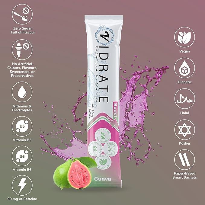 ViDrate Electrolyte Powder Hydration Sachets - Guava Flavor, Sugar-Free, 20 Sachets - Sport, Beverage Energy Drink 1