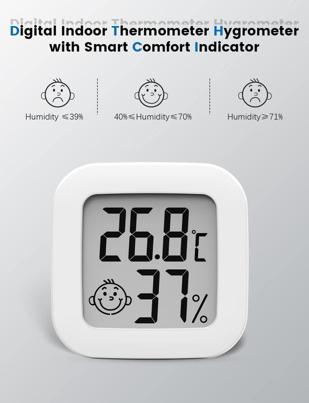 Digital Hygrometer Indoor Thermometer Room Thermometer and Humidity Gauge with Temperature Humidity Monitor for Greenhouse, Garden, Cellar (1 piece, white, 4.3cm*4.3cm) 2
