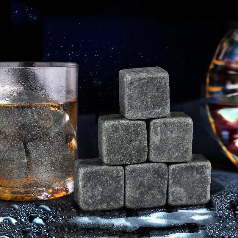 Whiskey Stones Gift Set 9 Piece Luxury Wooden Box Chilling Rocks Ice Cubes Serve Drink Reusable Utensils 2