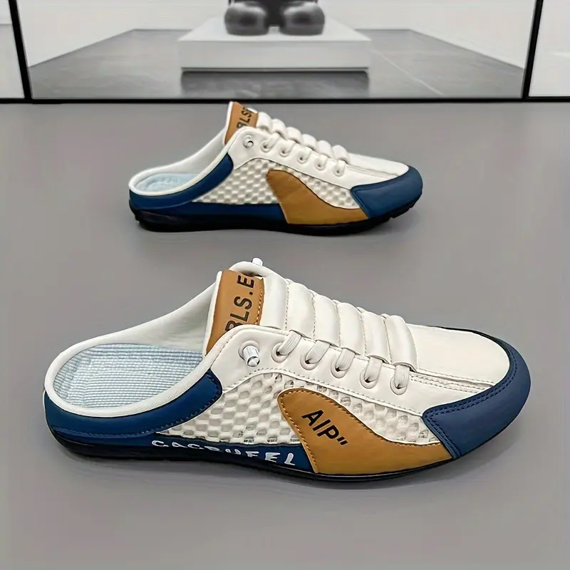 Breathable Men's Slip On Non Slip Casual Shoes, Summer Trendy Color Block Round Toe Slippers For Outdoor Walking Camping Casual Activities Footwear Boy 7
