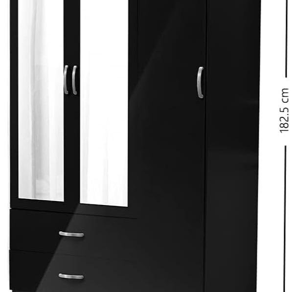 High Gloss 3 Door 2 Drawer Mirrored Wardrobe | Modular Cabinet for Space Saving | Ideal Storage Organizer (Black) 3