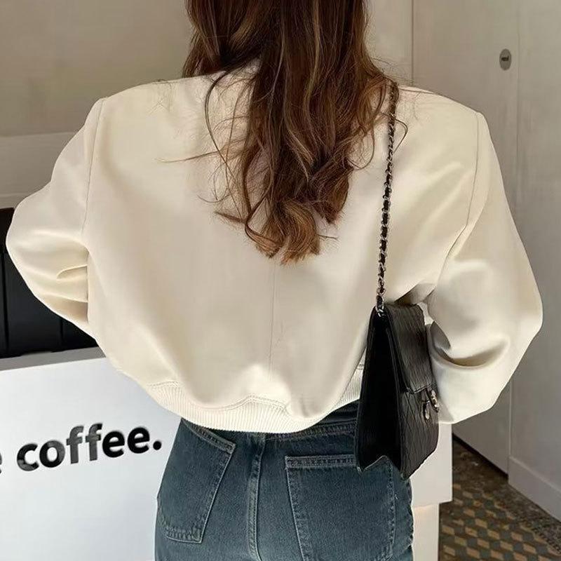 Product Introduction of Fashion Women's Bomber Jacket Long Sleeve Zipper Up Vintage Coat Tops 2025 Spring Elegant Loose Ladies Jackets Coat 3