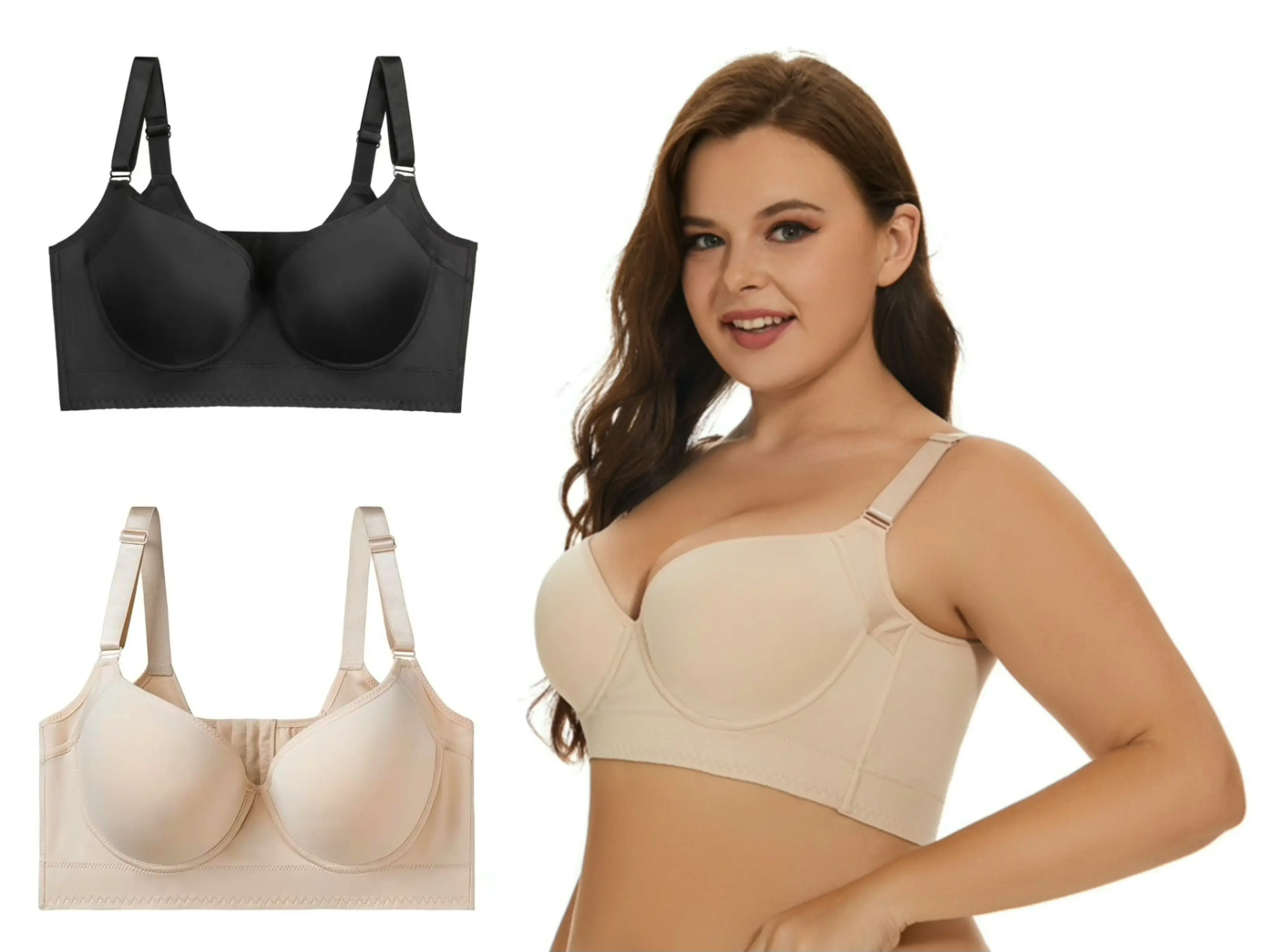 [Super cost-effective] FLOURISIM 2 pieces push-up bra women's large size hidden deep cup back bra full underwear fat shaping
