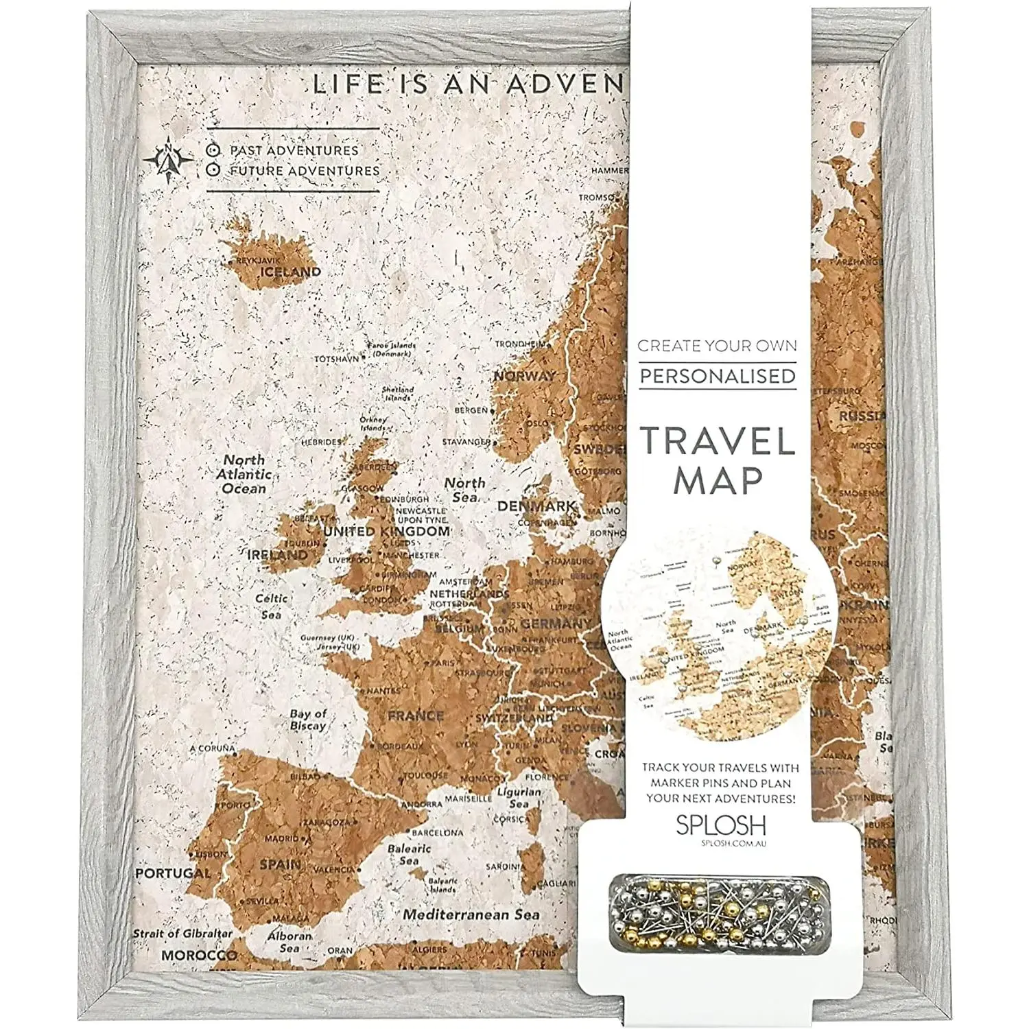 Grey Europe Travel Map with Pins