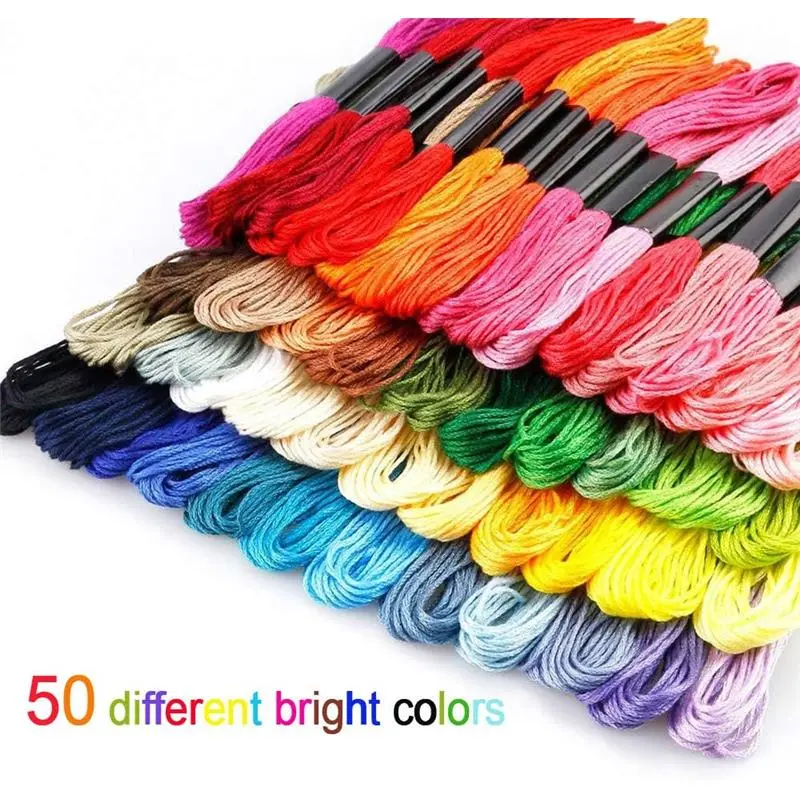 Embroidery Threads 50 Skeins for Friendship Bracelets, Crafts, Rainbow Colors with Free Needles and Floss Bobbins 2
