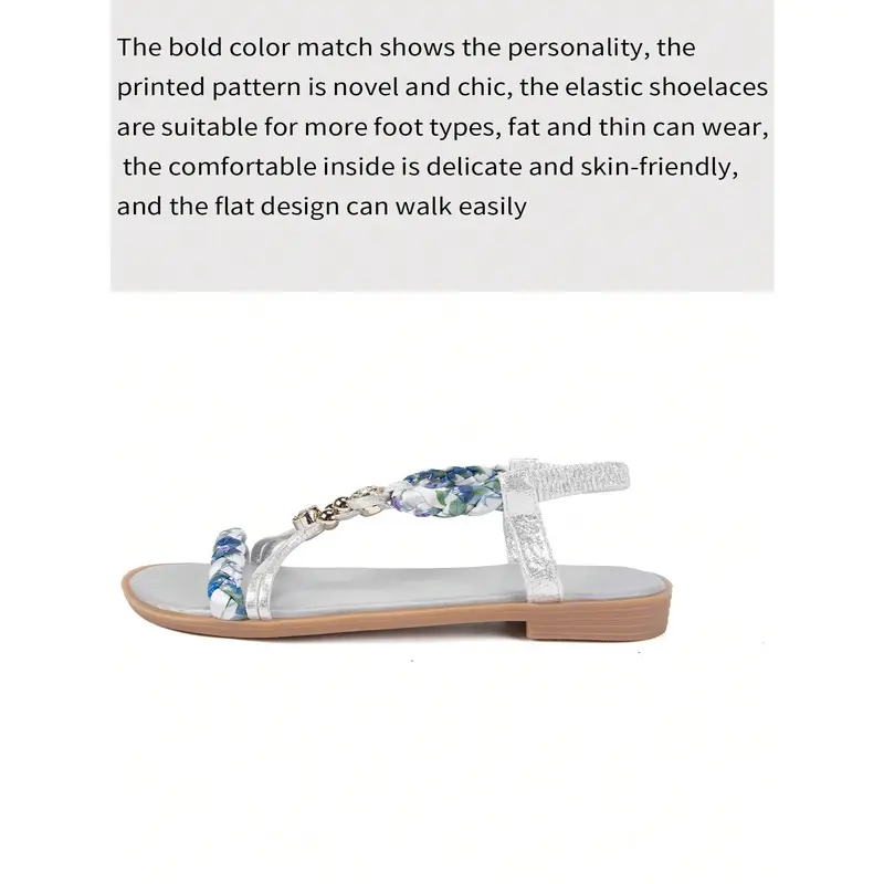 WRCVS Summer Women  Woven Flat Sandals Grey Sewing Thread Anti-Skid Beach Shoes Light Flower Patterns Random Colors 4