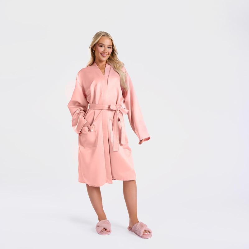 OHS Satin Dressing Gown Womens Soft Luxury Full-Length Robe 4