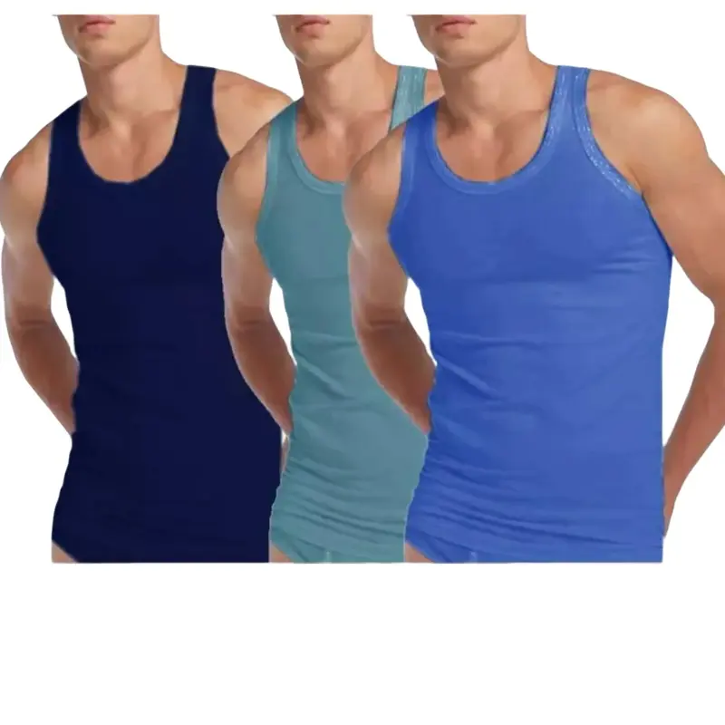 New Men's Blue Mix Vest | 6 Value Pack Plain Tank Top | 100% Cotton Vests Menswear Sleeveless Stylish Athletic Sportswear 0