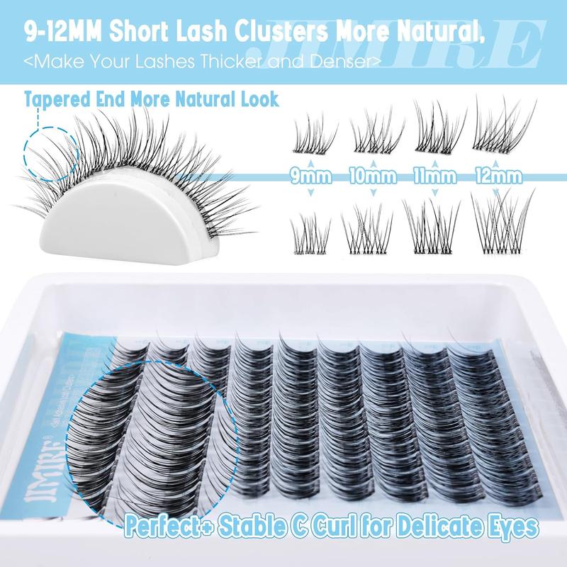 Self Adhesive Eyelashes Natural Pre Glued Lash Clusters No Glue Needed Press on Lashes with Tweezers Wispy Reusable Self Adhesive Cluster Lashes Eyelash Clusters Easy to Apply 9-12MM Makeup Flawless 1
