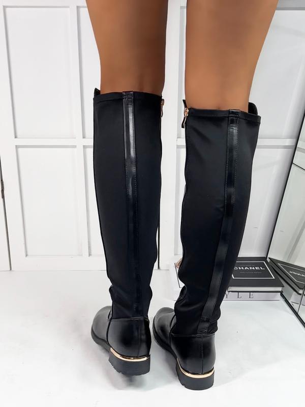 Calista Long Zippped Knee High Boots in Black 3